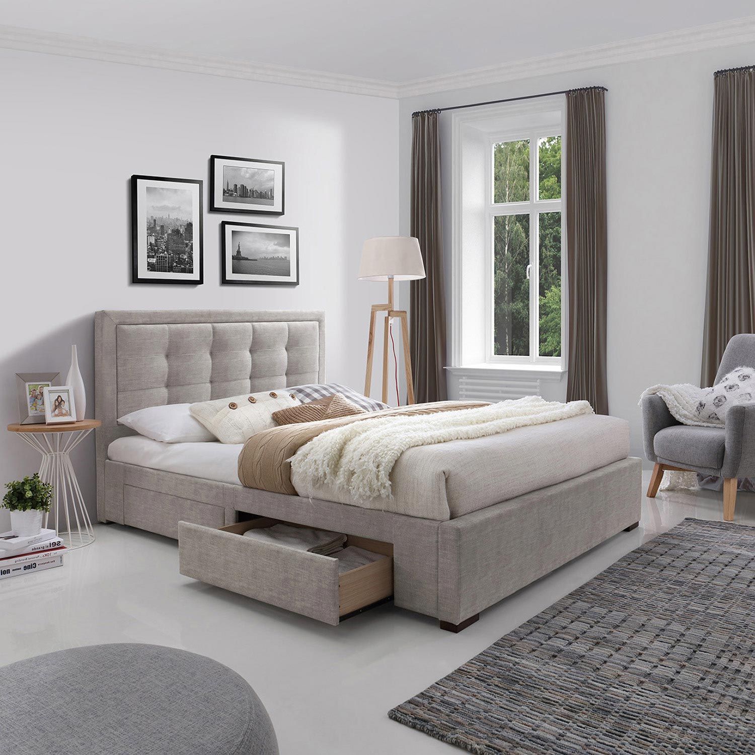 Double Bed Duke 4 | size: Length: 215cm, Width: 164.5cm, Height: 110cm | color: Beige | image: 0 | variant: 1018055