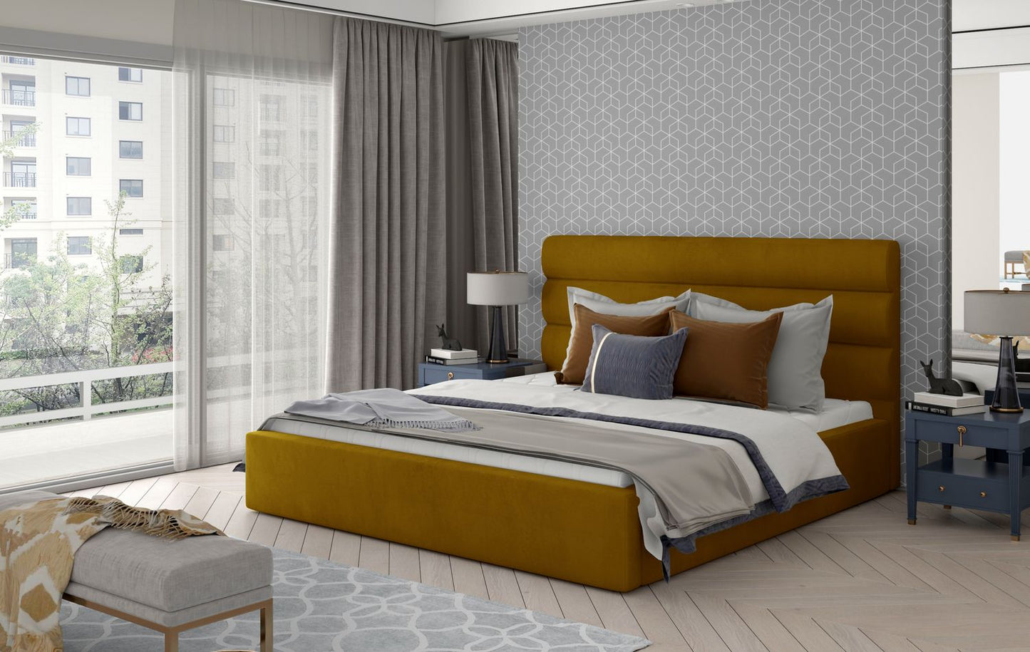Double Bed East Fishguard 1 | size: Length: 223cm, Width: 180cm, Height: 93cm | color: Yellow | image: 1 | variant: 1010788