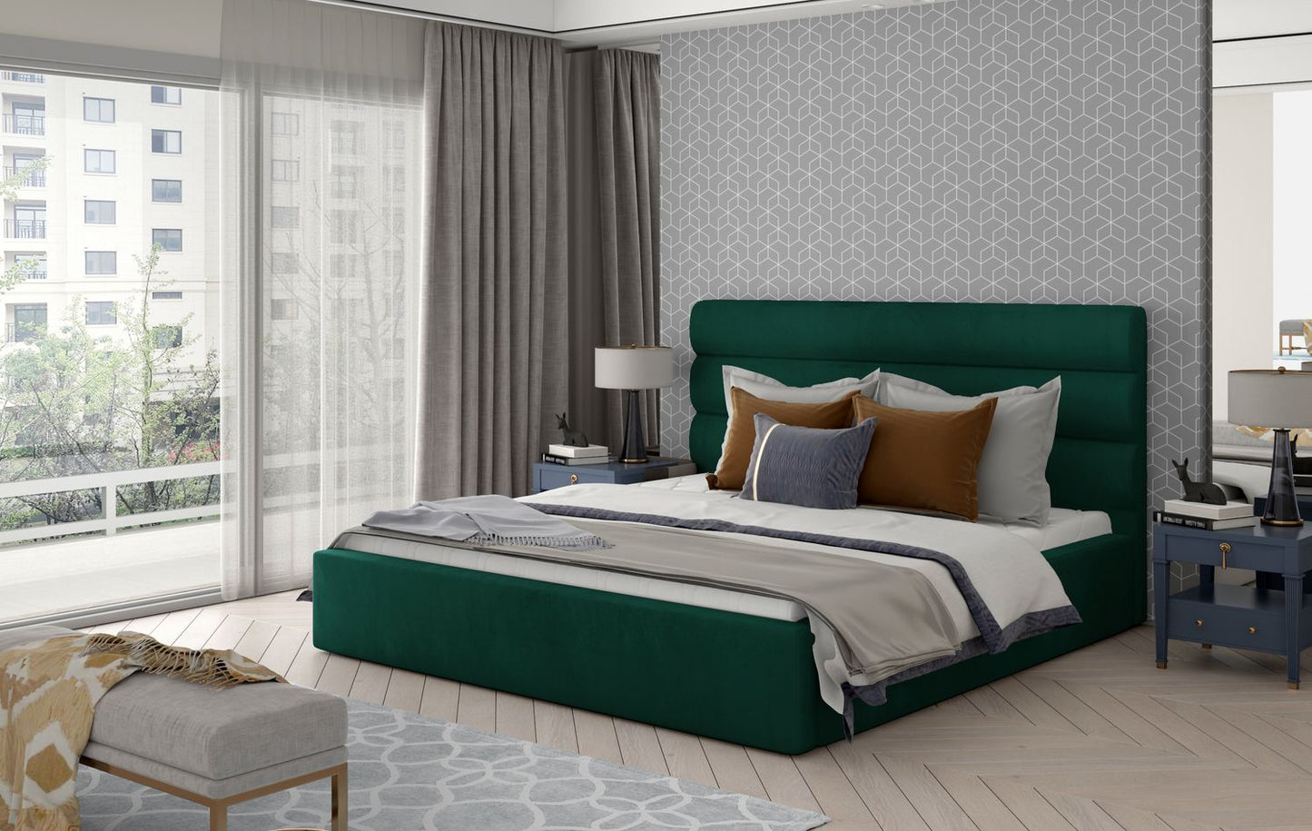 Double Bed East Fishguard | size: Length: 223cm, Width: 160cm, Height: 93cm | color: Green | image: 1 | variant: 1010761