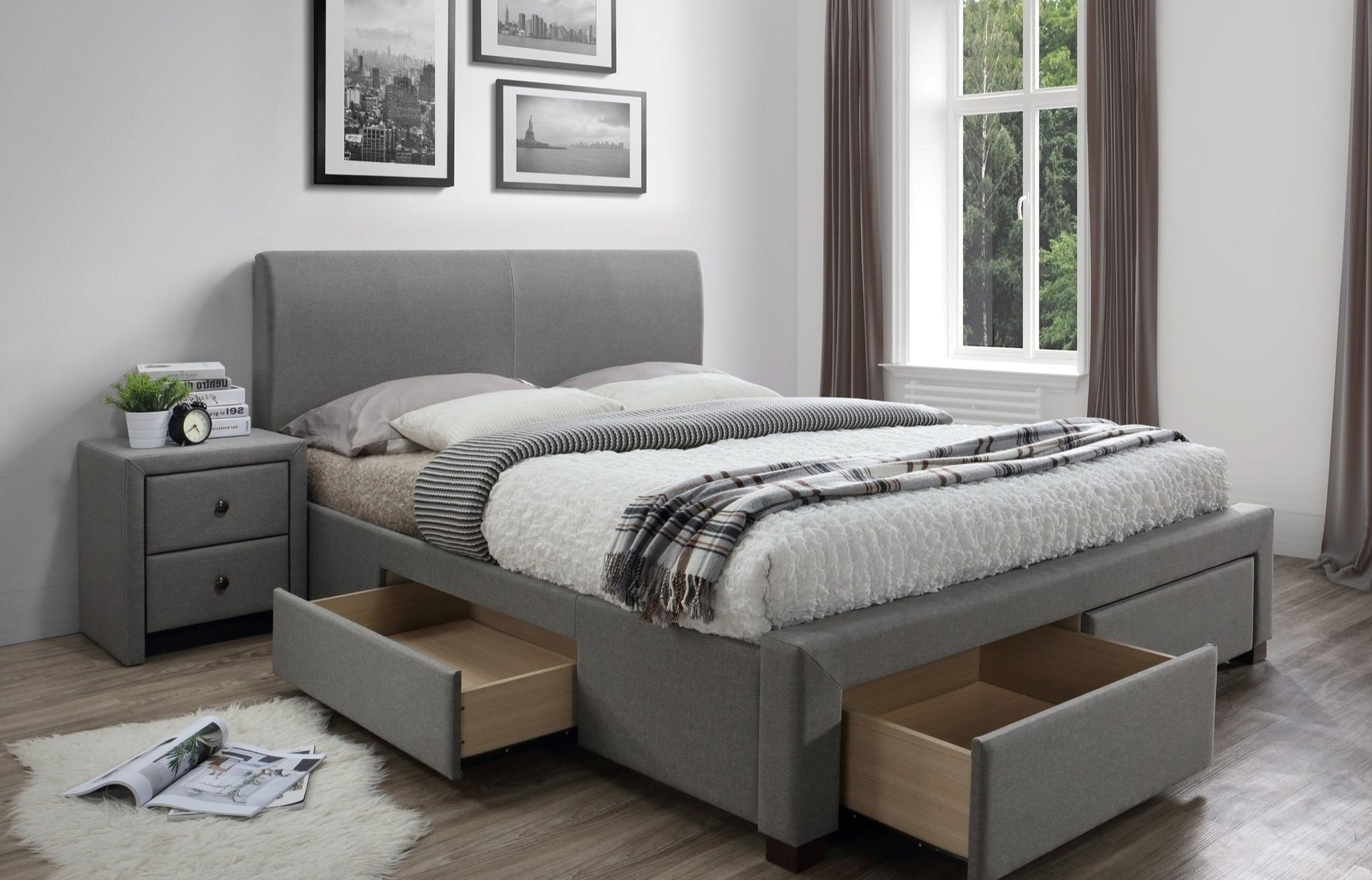 Double Bed East Gloucester | size: Length: 220cm, Width: 164cm, Height: 106cm | color: Gray | image: 2 | variant: 1006692
