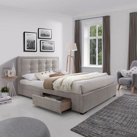 Double Bed East Marlow | size: Length: 215cm, Width: 164.5cm, Height: 110cm | color: Beige | image: 1 | variant: 1005007