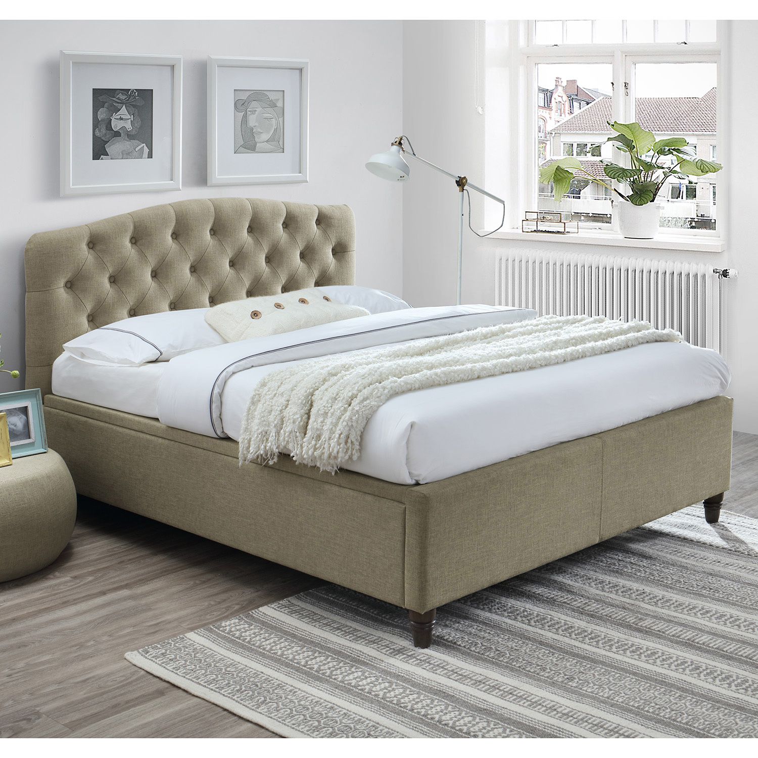 Double Bed East Olbia | size: Length: 217.5cm, Width: 177cm, Height: 114cm | color: Beige | image: 0 | variant: 1006546