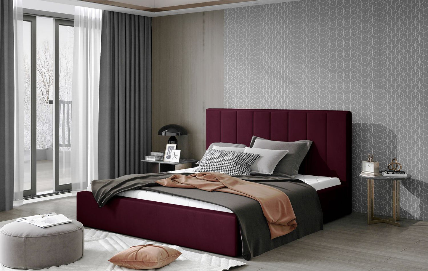 Double Bed East Oldham 2 | size: Length: 223cm, Width: 200cm, Height: 93cm | color: Mat/Velvet | image: 1 | variant: 1010674