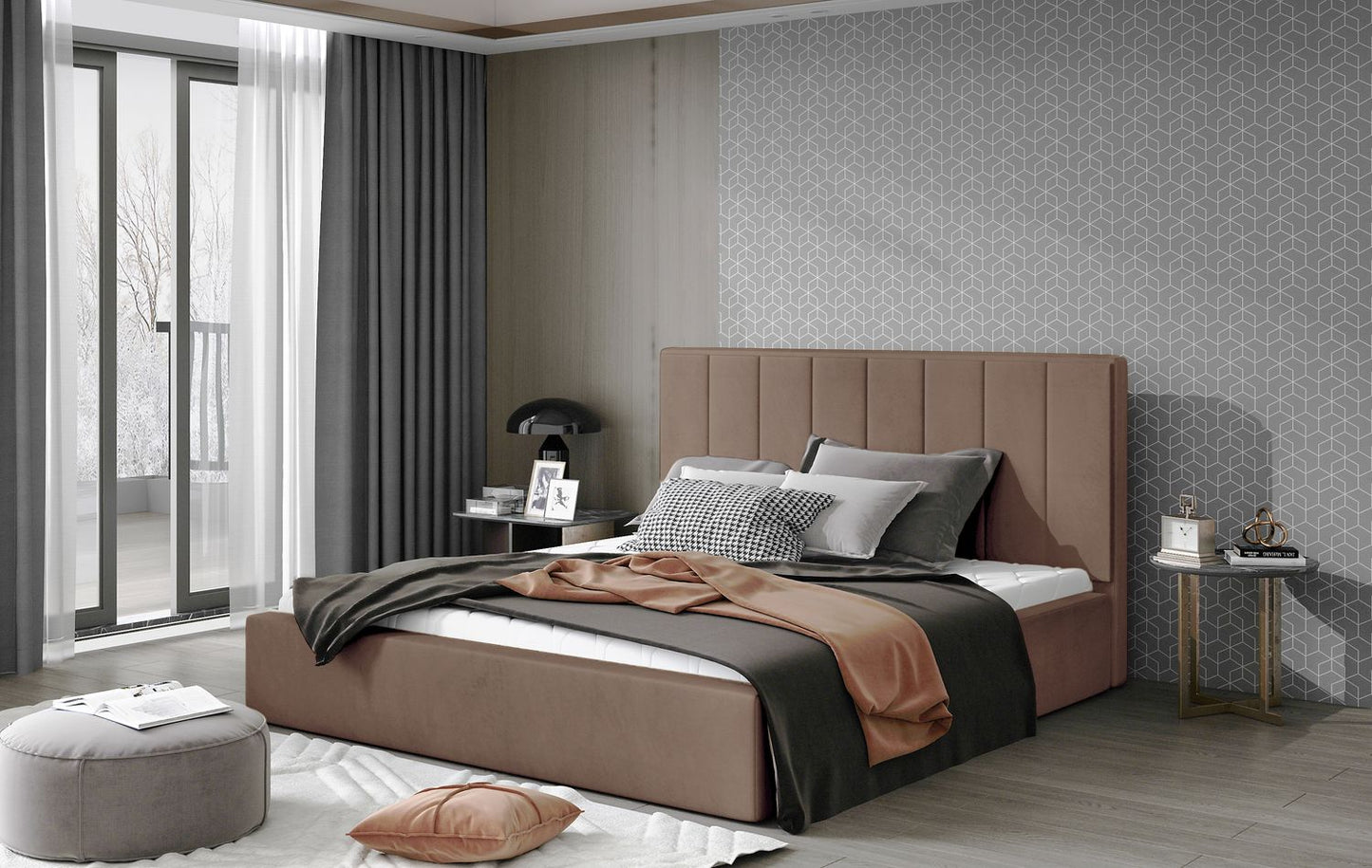 Double Bed East Oldham | size: Length: 223cm, Width: 160cm, Height: 93cm | color: Beige | image: 1 | variant: 1010643