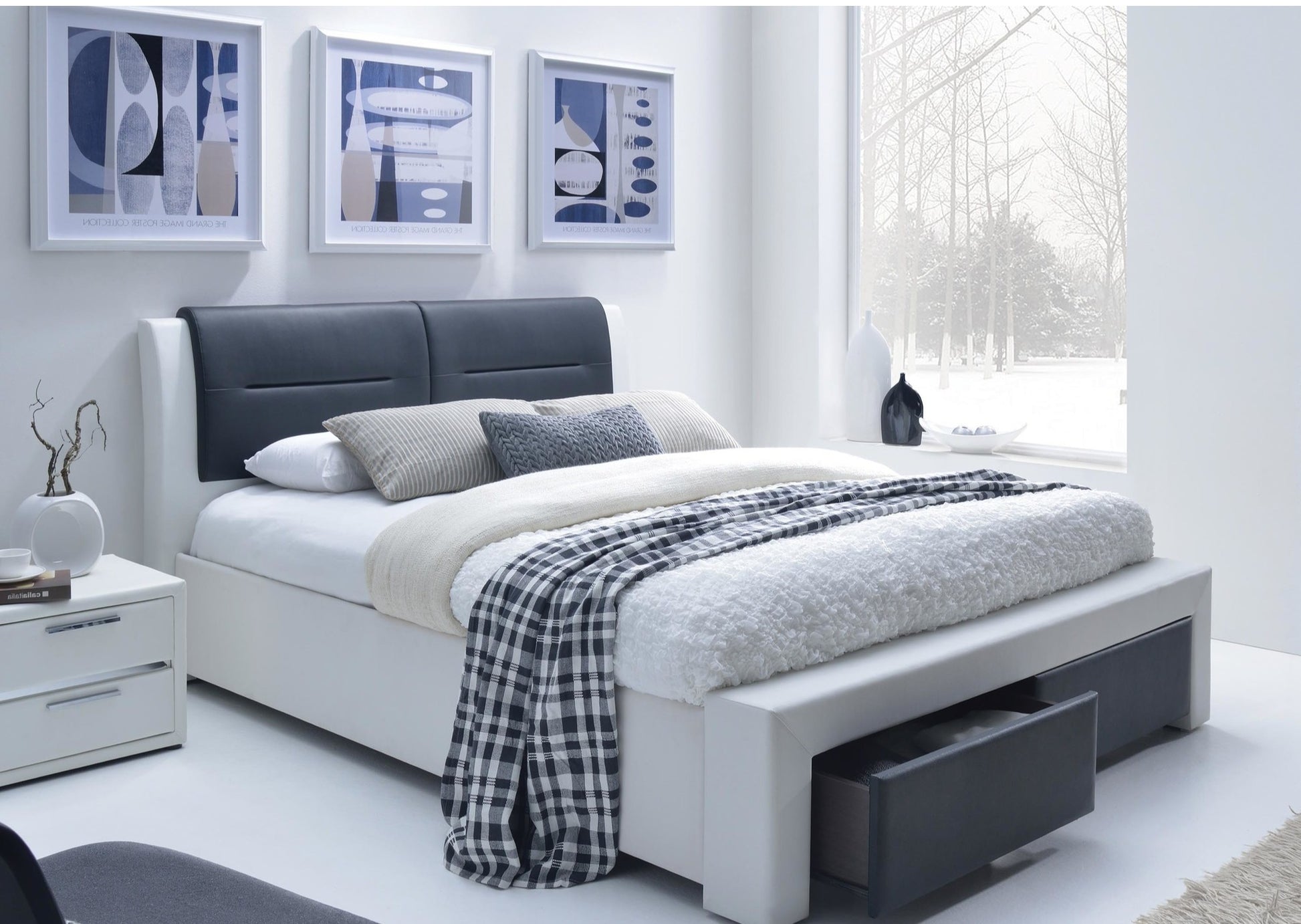 Double Bed East Savona | size: Length: 225cm, Width: 172cm, Height: 99cm | color: White/Black | image: 2 | variant: 1006677