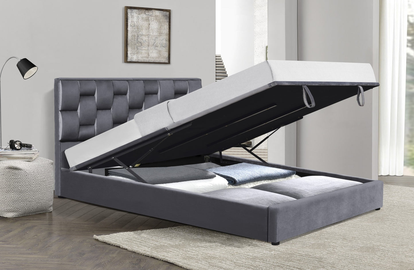 Double Bed East Terni | size: Length: 209cm, Width: 161cm, Height: 106cm | color: Gray | image: 3 | variant: 1006681