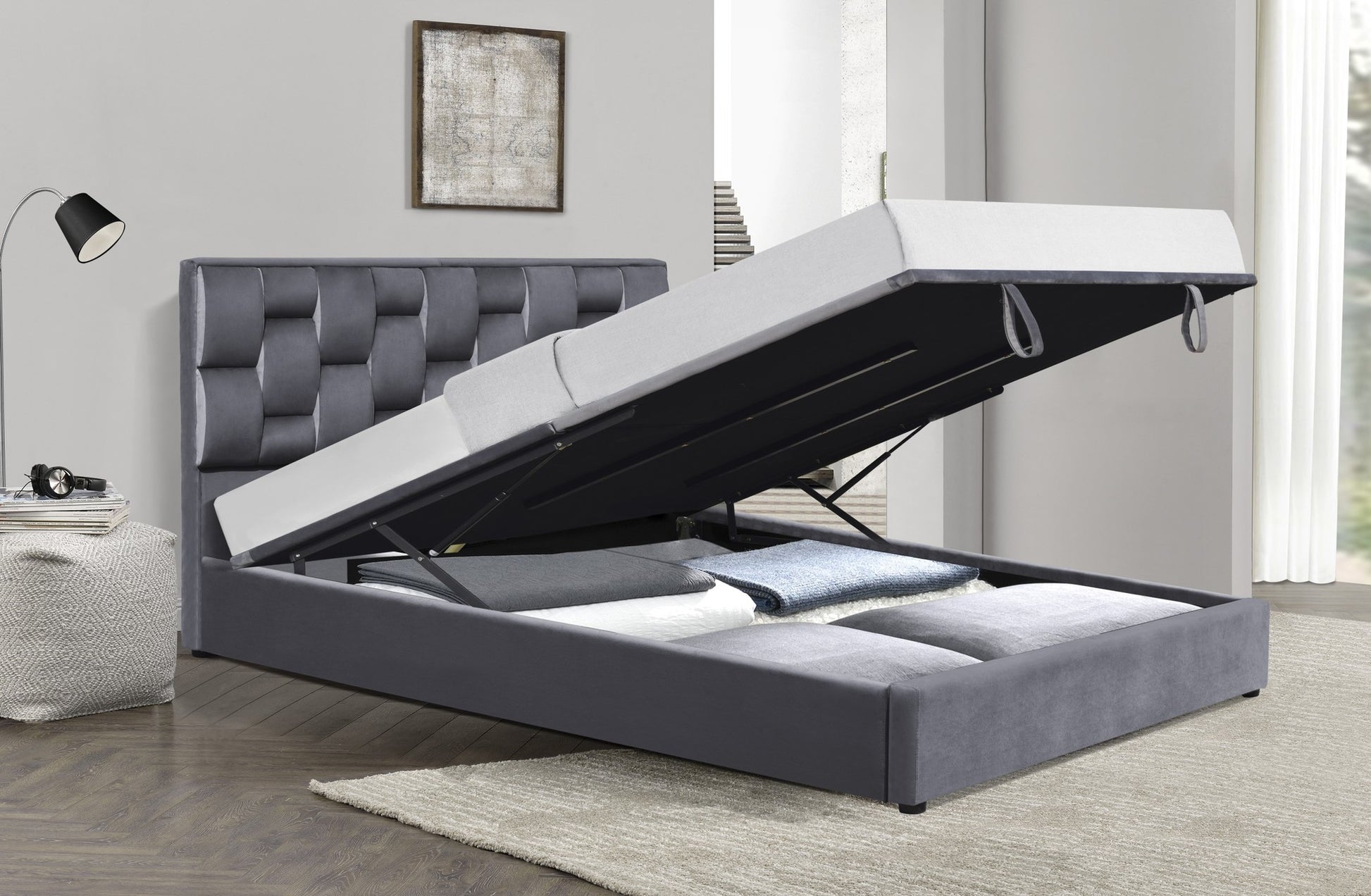 Double Bed East Terni | size: Length: 209cm, Width: 161cm, Height: 106cm | color: Gray | image: 3 | variant: 1006681
