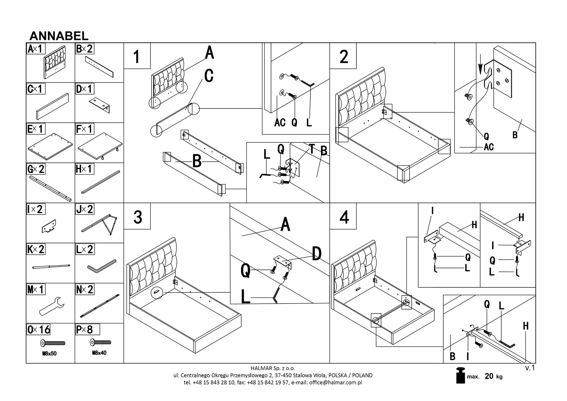Double Bed East Terni | size: Length: 209cm, Width: 161cm, Height: 106cm | color: Gray | image: 4 | variant: 1006681