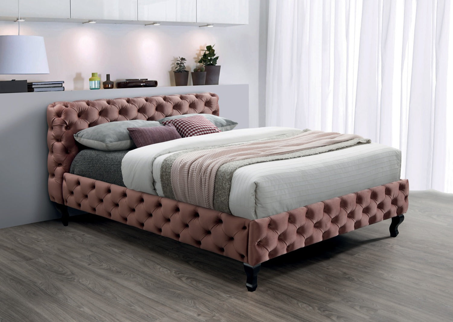 Double Bed Herrera Velvet | size: Length: 225cm, Width: 178cm, Height: 101cm | color: Pink | image: 1 | variant: 1010145