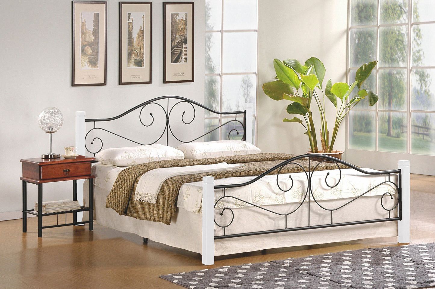 Double Bed Mexico | size: Length: 205cm, Width: 165cm, Height: 96cm | color: White/Black | image: 2 | variant: 1003395