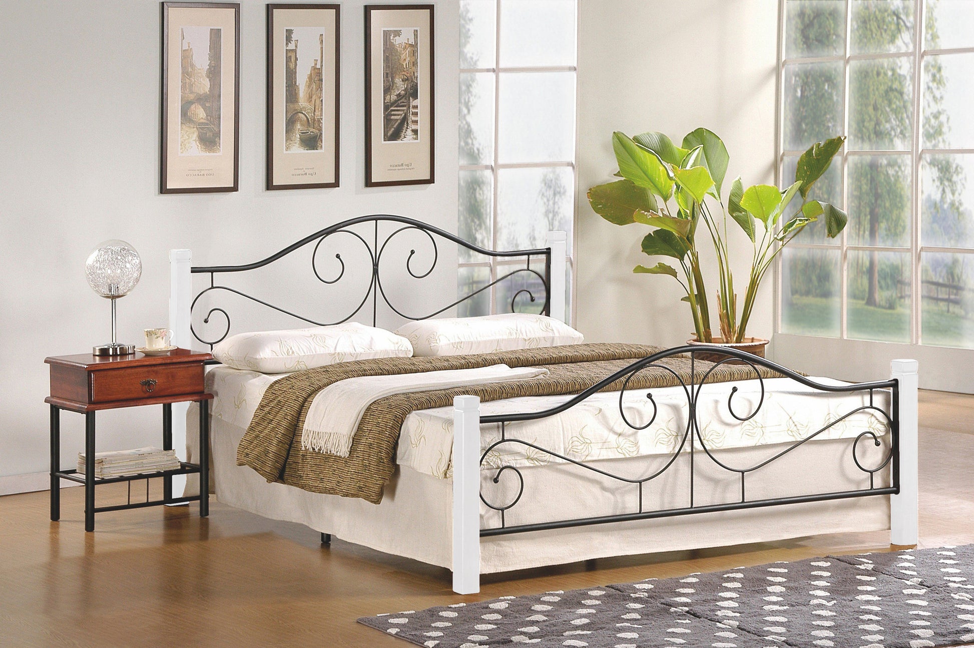 Double Bed Mexico | size: Length: 205cm, Width: 165cm, Height: 96cm | color: White/Black | image: 2 | variant: 1003395