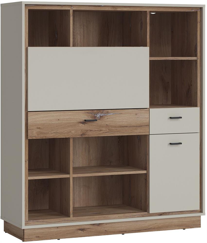Dresser East Prague | size: Length: 40cm, Width: 124cm, Height: 143cm | color: White/Oak | image: 1 | variant: 1006074
