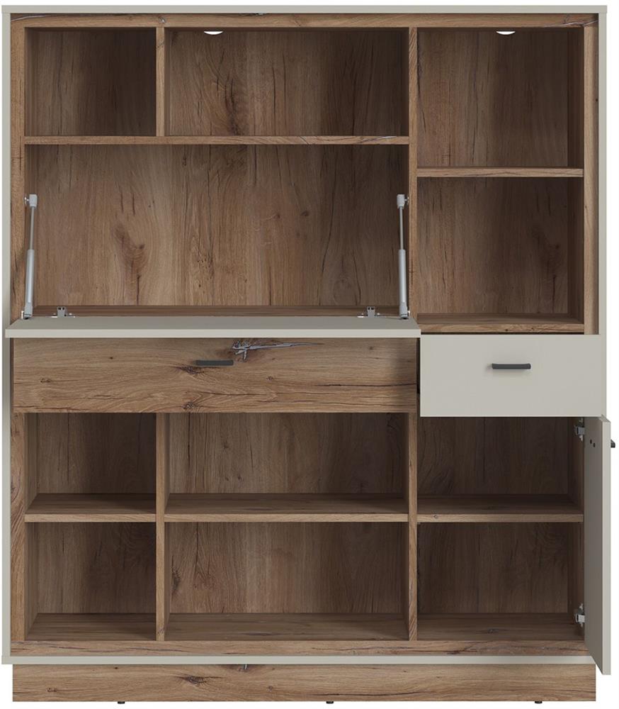Dresser East Prague | size: Length: 40cm, Width: 124cm, Height: 143cm | color: White/Oak | image: 2 | variant: 1006074