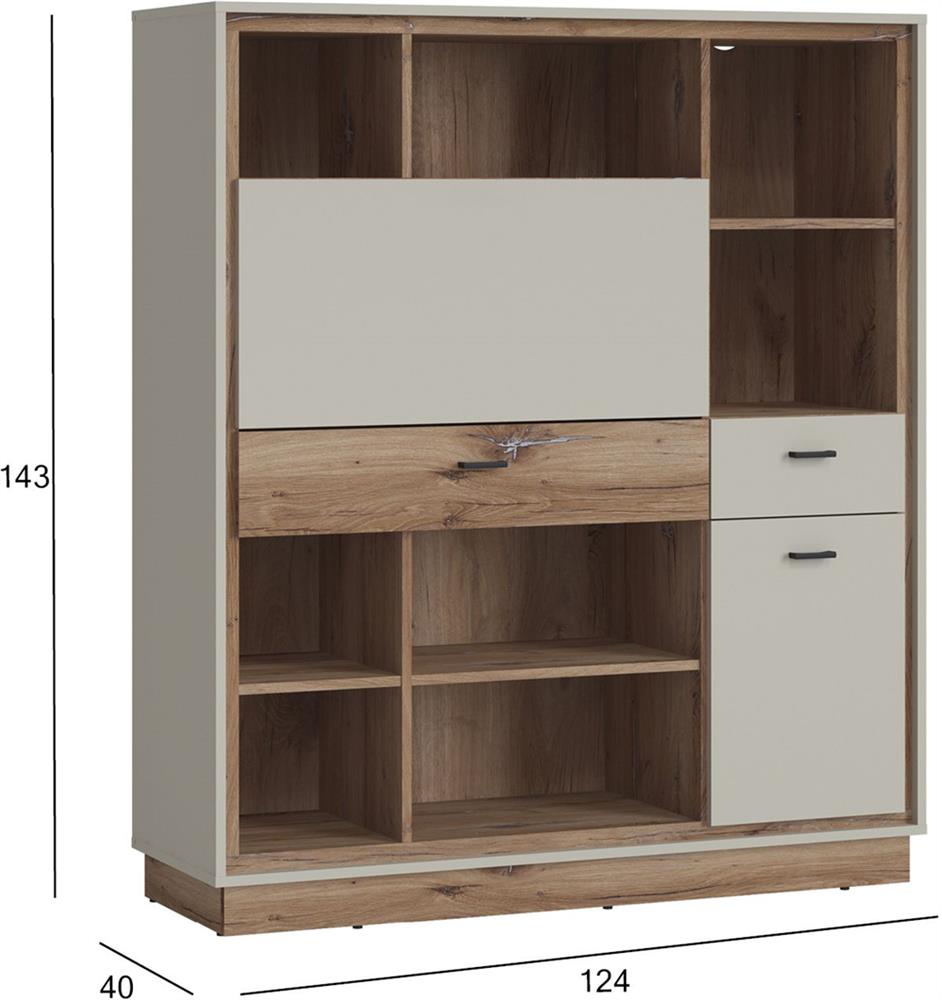 Dresser East Prague | size: Length: 40cm, Width: 124cm, Height: 143cm | color: White/Oak | image: 3 | variant: 1006074