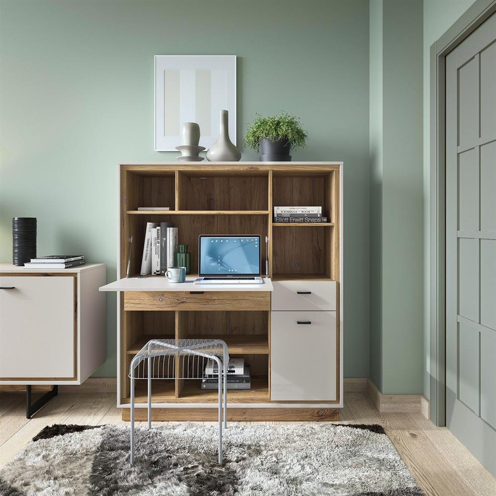 Dresser East Prague | size: Length: 40cm, Width: 124cm, Height: 143cm | color: White/Oak | image: 4 | variant: 1006074