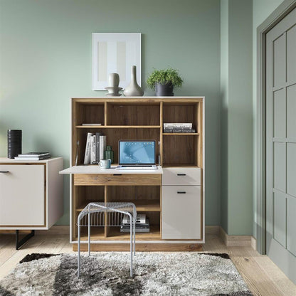 Dresser East Prague | size: Length: 40cm, Width: 124cm, Height: 143cm | color: White/Oak | image: 4 | variant: 1006074