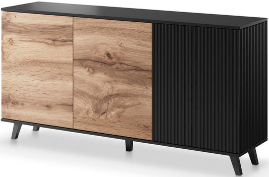 Dresser Random KM-1 | size: Width: 160cm, Height: 82cm, Depth: 40cm | color: Black/Oak | image: 1 | variant: 1012389