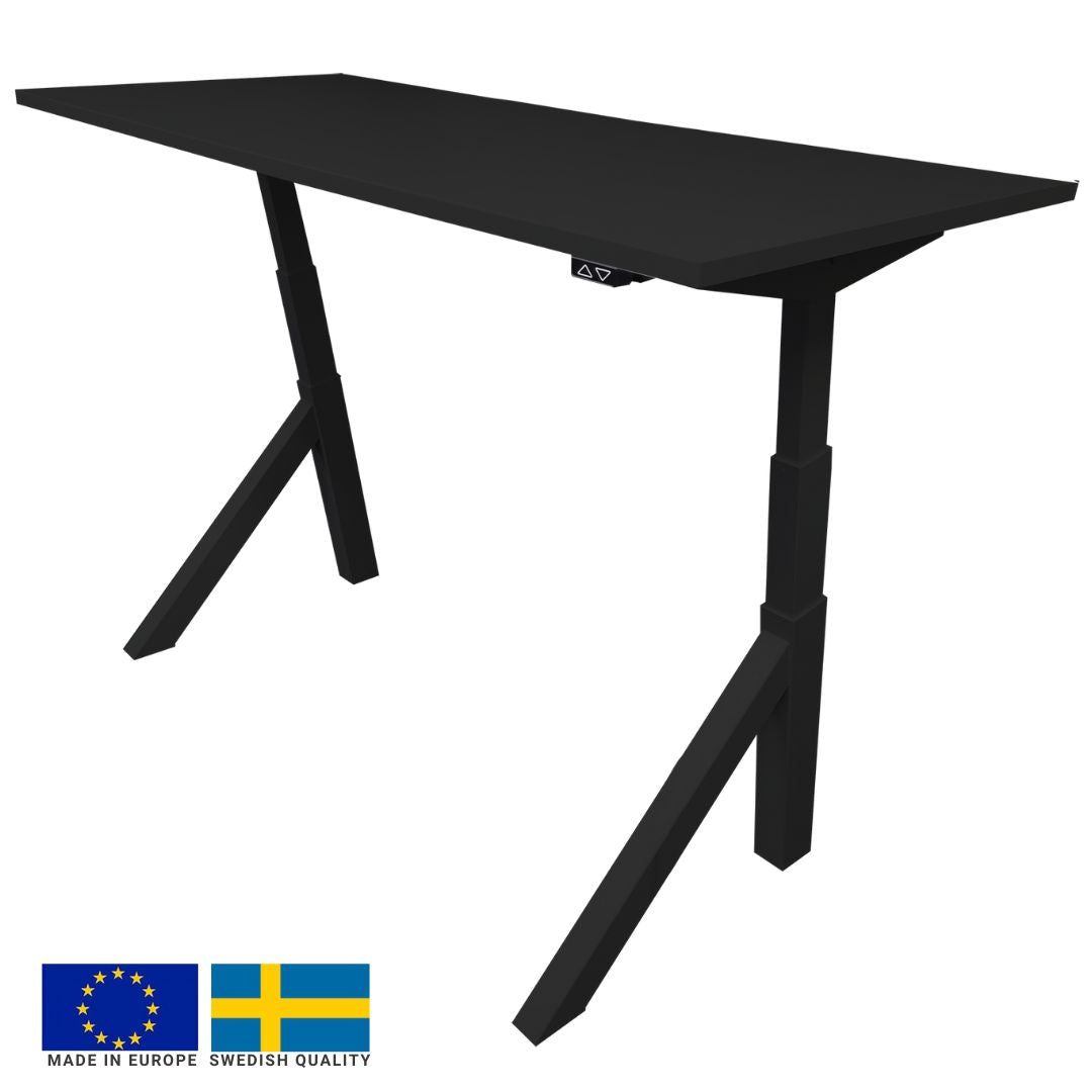 Height Adjustable Desk East Windsor | size: Length: 70cm, Width: 140cm, Height: 114.6cm | color: Black / Black | image: 0 | variant: 1004688