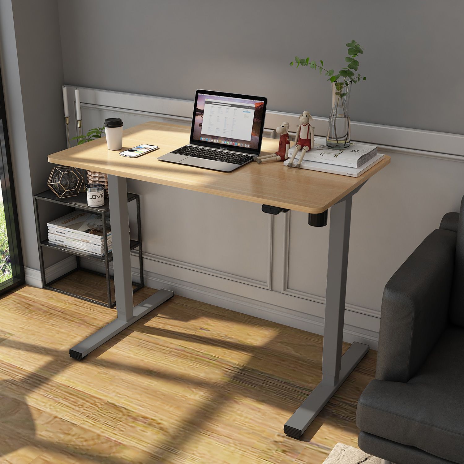 Height Adjustable Desk Ergo Optimal 1 | size: Length: 60cm, Width: 120cm, Height: 116cm | color: Oak / Gray | image: 2 | variant: 1006241