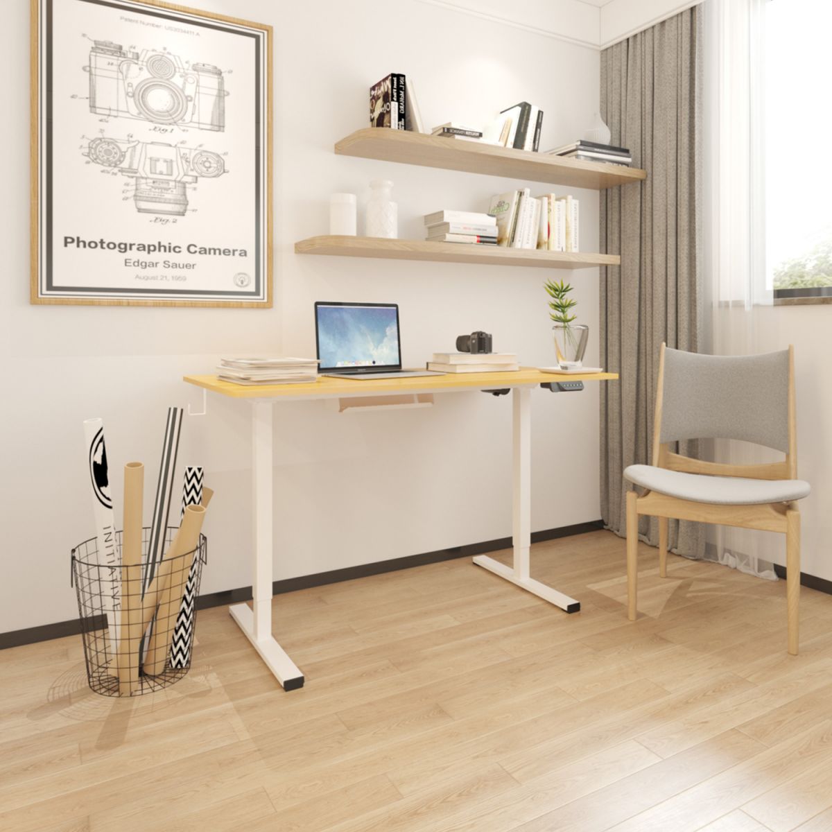 Height Adjustable Desk Ergo | size: Length: 60cm, Width: 120cm, Height: 121cm | color: Oak / White | image: 7 | variant: 1006246