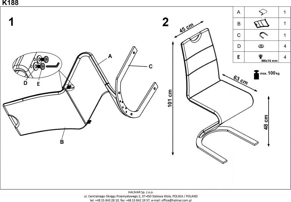 Kitchen Chair K188 | size: Width: 45cm, Height: 101cm, Depth: 63cm | color: Black | image: 5 | variant: 1003061