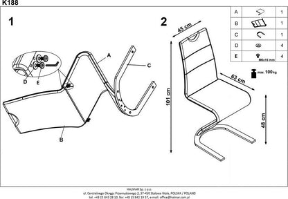 Kitchen Chair K188 | size: Width: 45cm, Height: 101cm, Depth: 63cm | color: Black | image: 5 | variant: 1003061