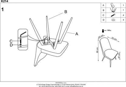 Kitchen Chair K214 | size: Width: 45cm, Height: 90cm, Depth: 53cm | color: Beige | image: 5 | variant: 1003083