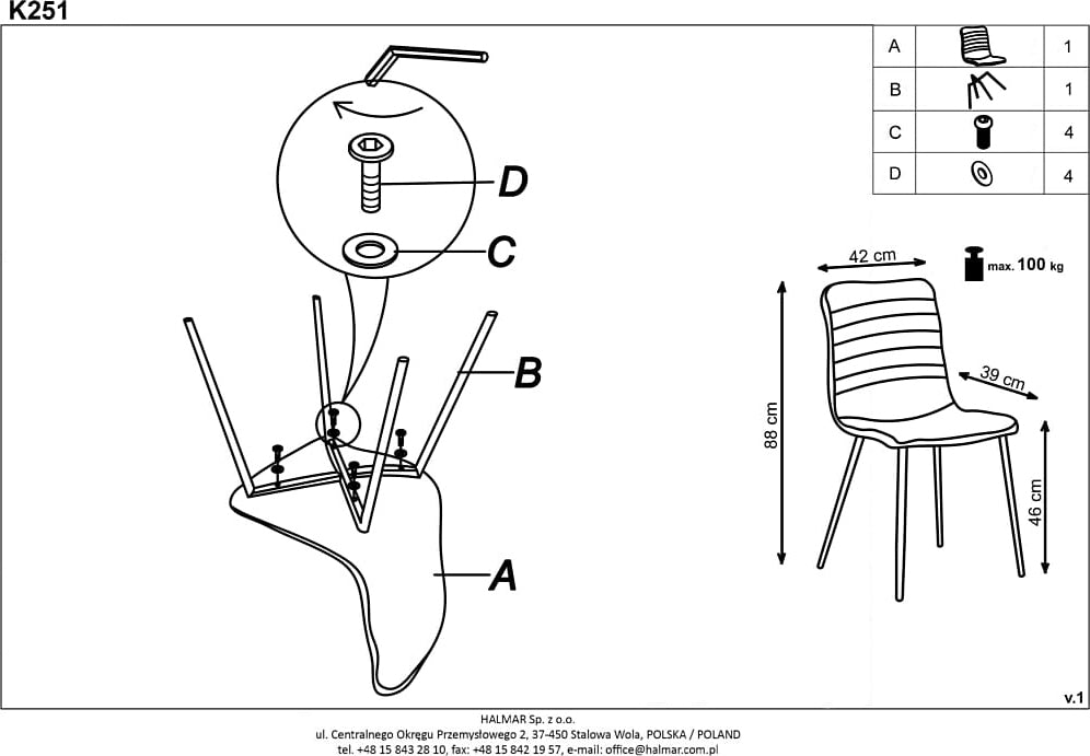 Kitchen Chair K251 | size: Width: 42cm, Height: 88cm, Depth: 39cm | color: Gray | image: 3 | variant: 1011437