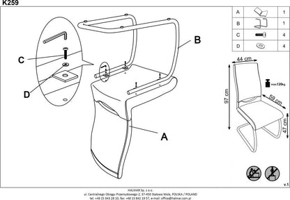 Kitchen Chair K259 | size: Width: 44cm, Height: 97cm, Depth: 59cm | color: Gray | image: 4 | variant: 1011479
