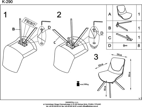 Kitchen Chair K290 | size: Width: 44cm, Height: 96cm, Depth: 55cm | color: Gray | image: 7 | variant: 1011483