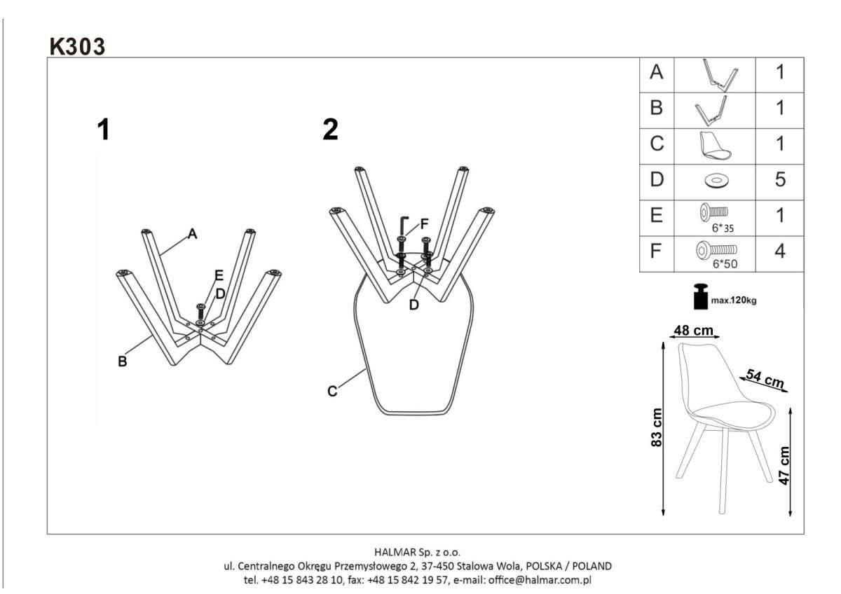 Kitchen Chair K303 | size: Width: 48cm, Height: 83cm, Depth: 54cm | color: Blue | image: 3 | variant: 1003123