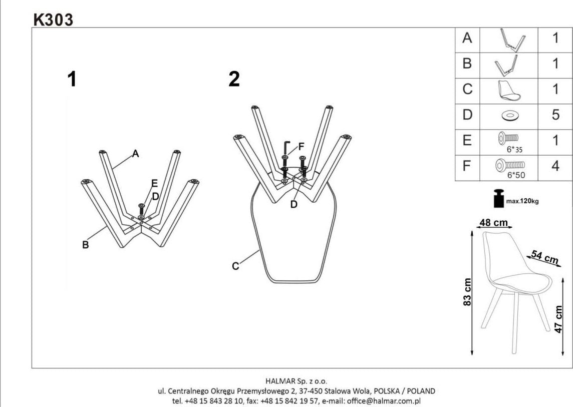 Kitchen Chair K303 | size: Width: 48cm, Height: 83cm, Depth: 54cm | color: Gray | image: 2 | variant: 1003125