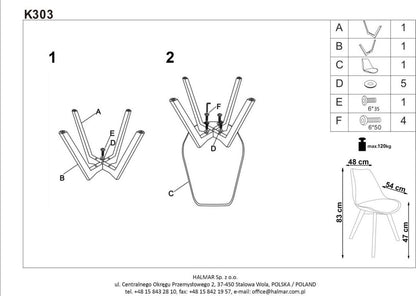 Kitchen Chair K303 | size: Width: 48cm, Height: 83cm, Depth: 54cm | color: Gray | image: 2 | variant: 1003125