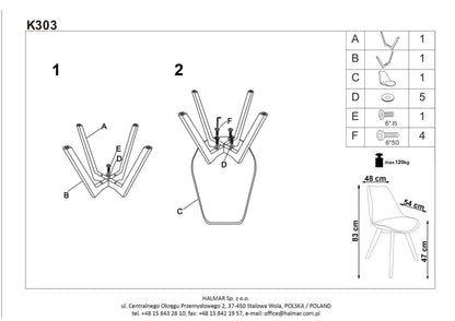 Kitchen Chair K303 | size: Width: 48cm, Height: 83cm, Depth: 54cm | color: Gray | image: 3 | variant: 1003122