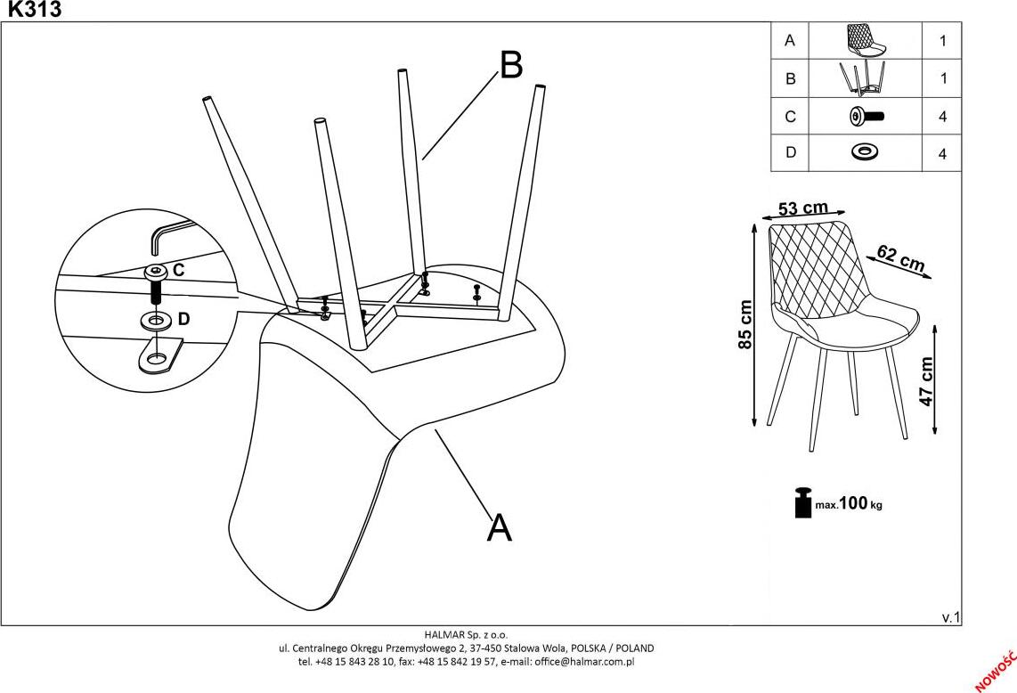Kitchen Chair K314 | size: Width: 49cm, Height: 80cm, Depth: 50cm | color: Gray | image: 5 | variant: 1003137