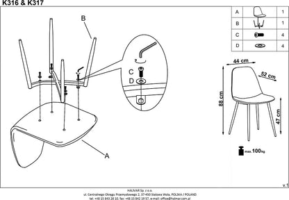 Kitchen Chair K316 | size: Width: 44cm, Height: 87cm, Depth: 56cm | color: Gray | image: 8 | variant: 1011433