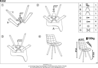 Kitchen Chair K332 | size: Width: 46cm, Height: 84cm, Depth: 61cm | color: Yellow | image: 8 | variant: 1003149