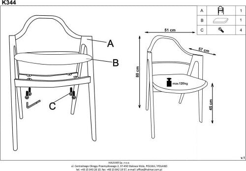 Kitchen Chair K344 | size: Width: 53cm, Height: 80cm, Depth: 51cm | color: Gray | image: 3 | variant: 1011454