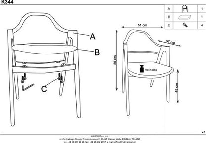 Kitchen Chair K344 | size: Width: 53cm, Height: 80cm, Depth: 51cm | color: Gray | image: 3 | variant: 1011454
