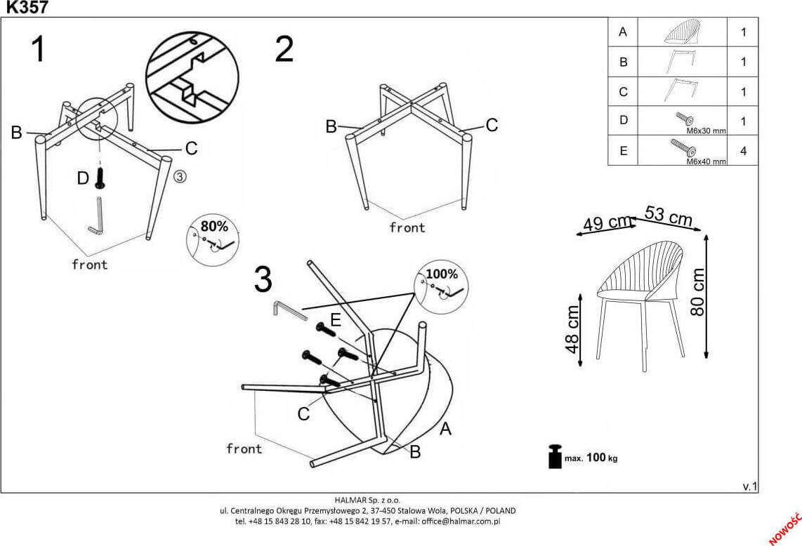 Kitchen Chair K357 | size: Width: 53cm, Height: 80cm, Depth: 50cm | color: Gray | image: 7 | variant: 1003159