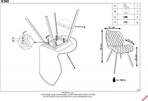 Kitchen Chair K360 | size: Width: 51cm, Height: 90cm, Depth: 64cm | color: Gray | image: 7 | variant: 1003163