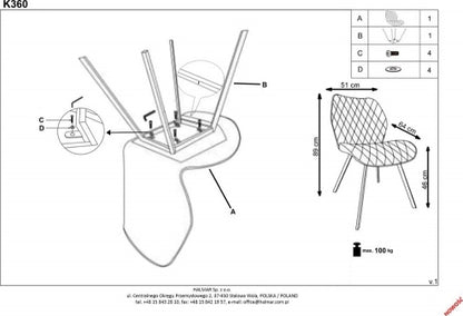 Kitchen Chair K360 | size: Width: 51cm, Height: 90cm, Depth: 64cm | color: Gray | image: 7 | variant: 1003163