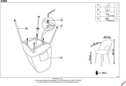 Kitchen Chair K385 | size: Width: 54cm, Height: 88cm, Depth: 59cm | color: Black | image: 9 | variant: 1003197