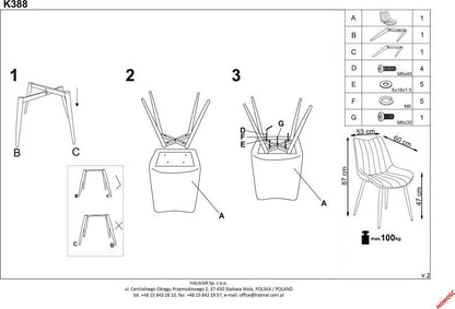 Kitchen Chair K388 | size: Width: 53cm, Height: 87cm, Depth: 61cm | color: Gray | image: 7 | variant: 1003204