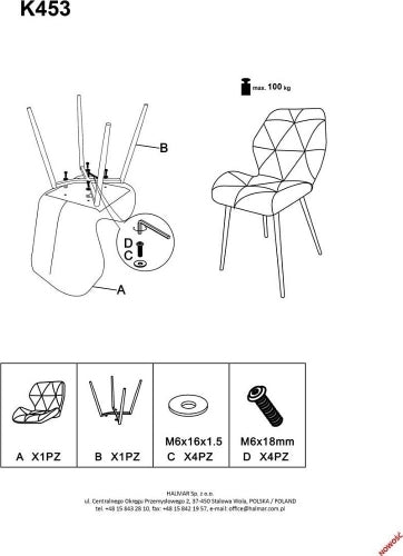 Kitchen Chair K453 | size: Width: 48cm, Height: 86cm, Depth: 53cm | color: Black | image: 1 | variant: 1003310