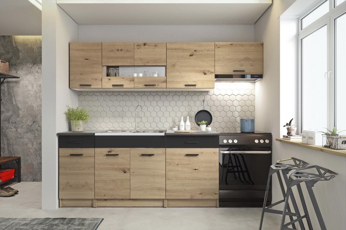 Kitchen Equipment Set Alina | size: Width: 240cm | color: Black/Oak | image: 1 | variant: 1012429