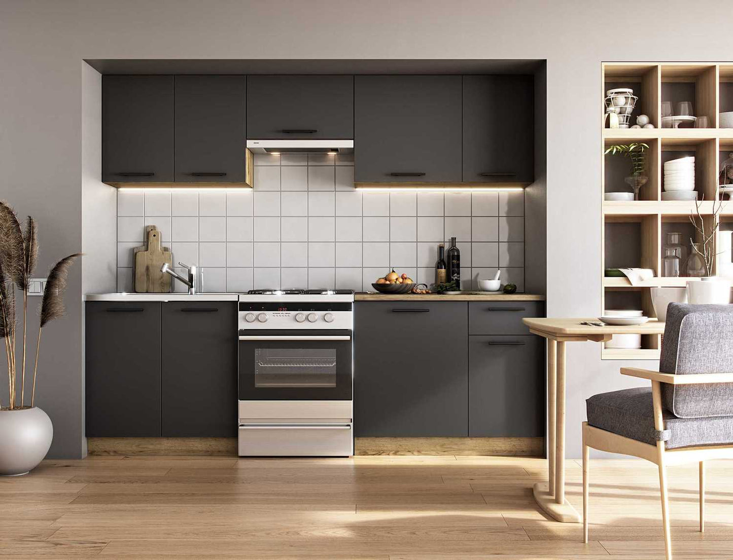 Kitchen Equipment Set Daria 1 | size: Width: 240cm, Height: 214cm, Depth: 60cm | color: Black | image: 1 | variant: 1016939