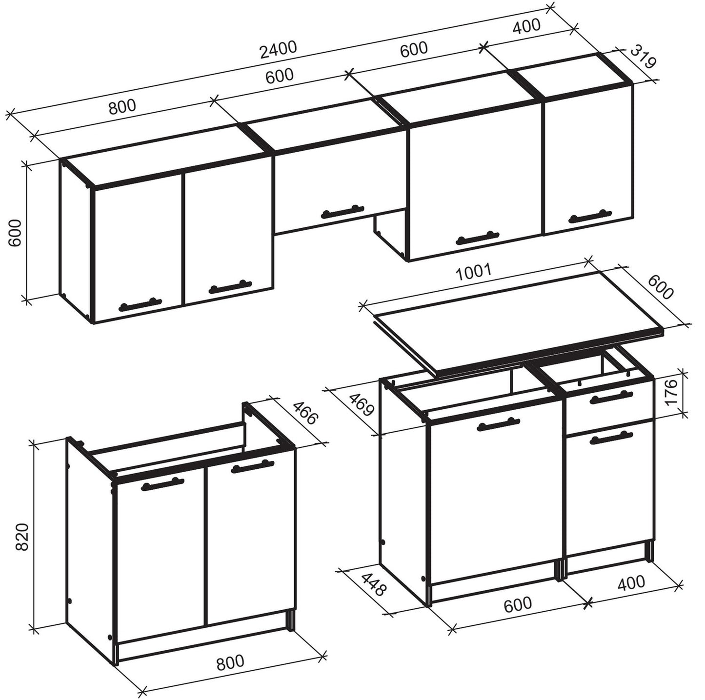 Kitchen Equipment Set Daria 1 | size: Width: 240cm, Height: 214cm, Depth: 60cm | color: Black | image: 2 | variant: 1016939