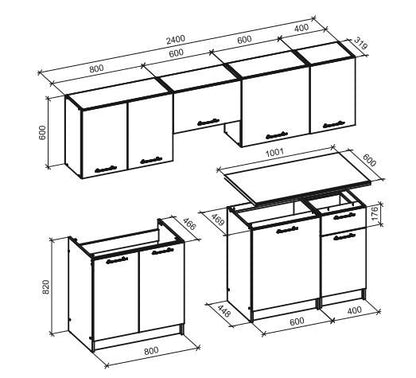 Kitchen Equipment Set Daria | size: Width: 240cm | color: White | image: 2 | variant: 1000145