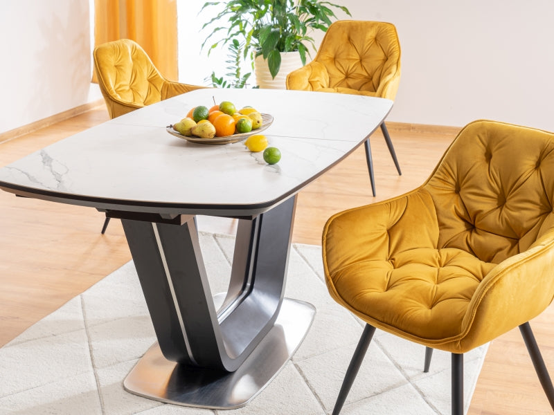 Kitchen Table Armani | size: Length: 90cm, Width: 220cm, Height: 76cm | color: White/Marble/Black | image: 6 | variant: 1006592